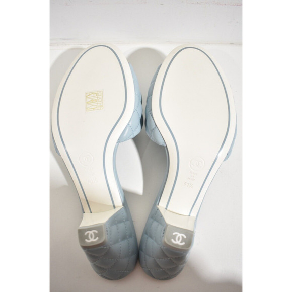 Chanel 22P Blue Lambskin Quilted CC Gold Logo Cone Heel Mule Slide Sandal 41.5 - Picture 12 of 12